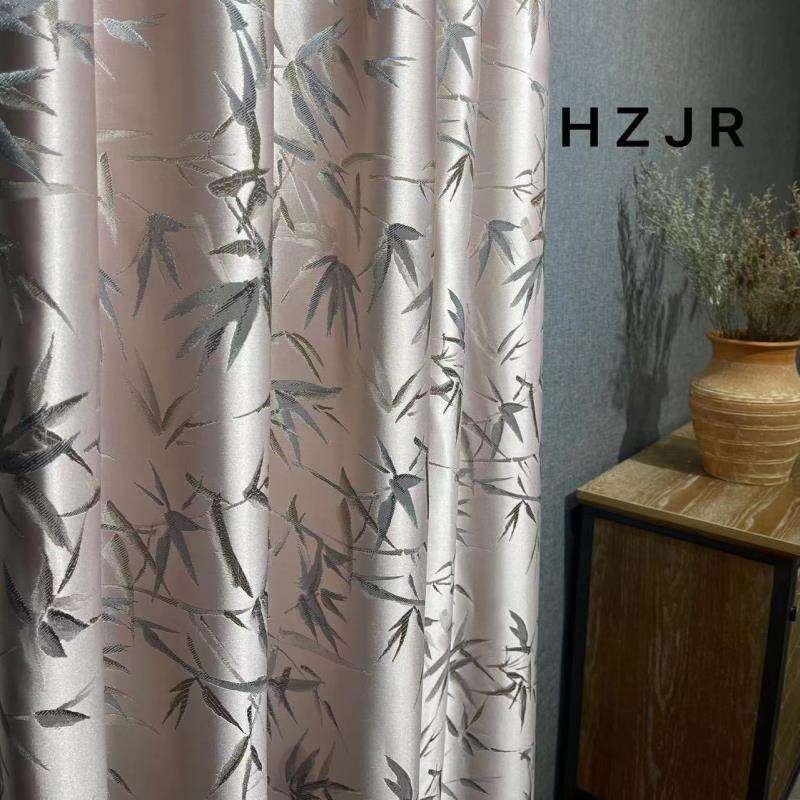 源头厂家金丝竹叶窗帘成品藕荷粉高精密提花垂直帘新中式卧室帘