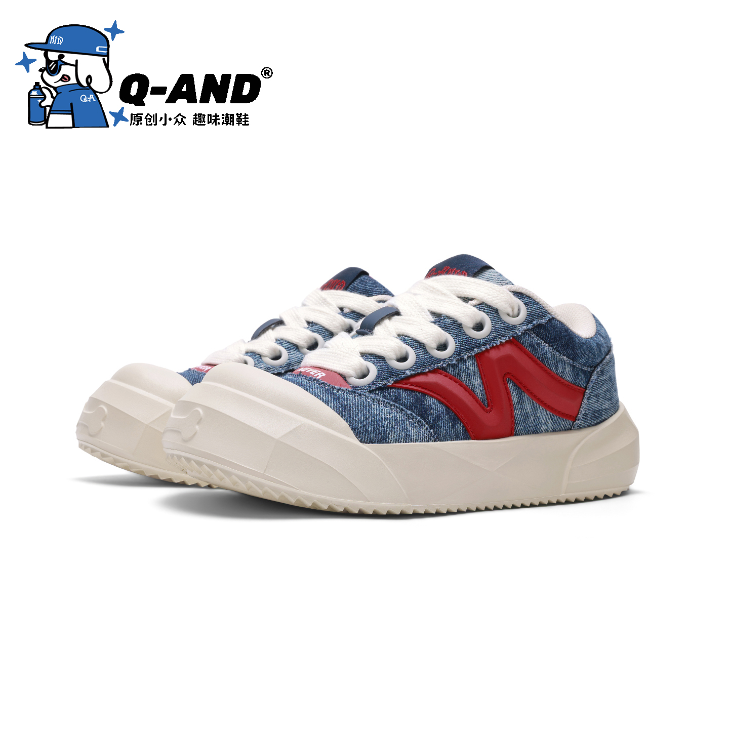 奇安达女款牛仔板鞋2025秋冬新款潮流百搭小众休闲情侣厚底帆布鞋