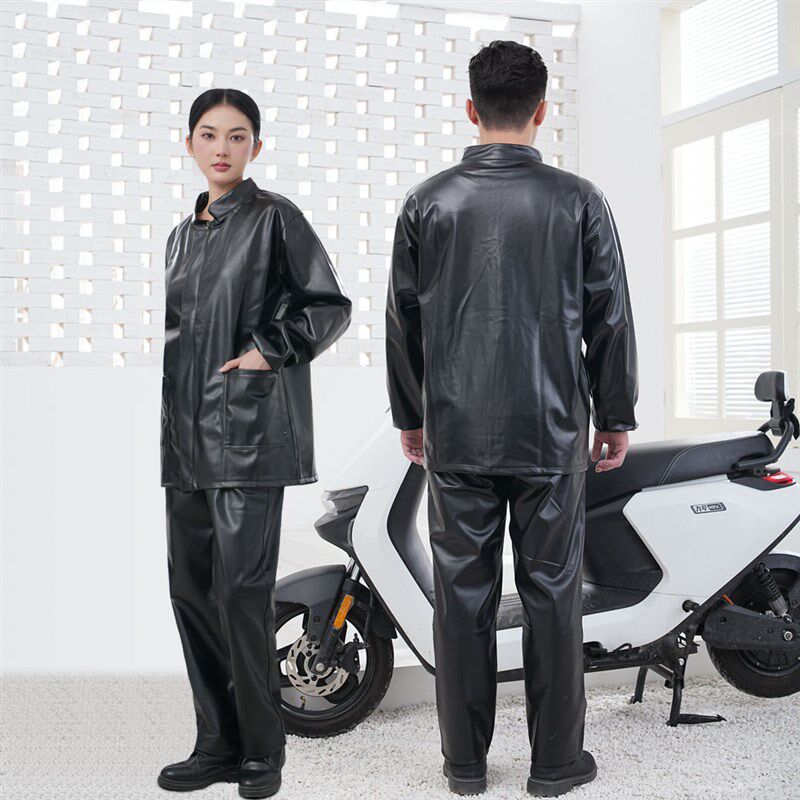 春秋薄款皮裤男式防油防水防尘劳保干活穿宽松工作V服皮衣套装正