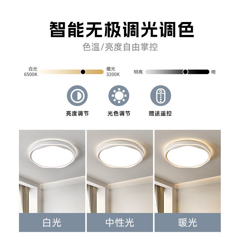 【国补15%】绿源全光谱护眼卧室led吸顶灯客厅P奶油圆形房间灯具1
