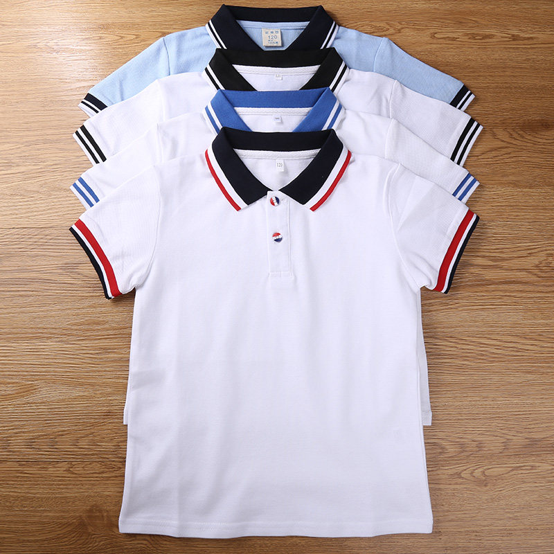 儿童校服夏季短袖T恤POLO衫男童女童中大小学生U白色蓝色园服班服