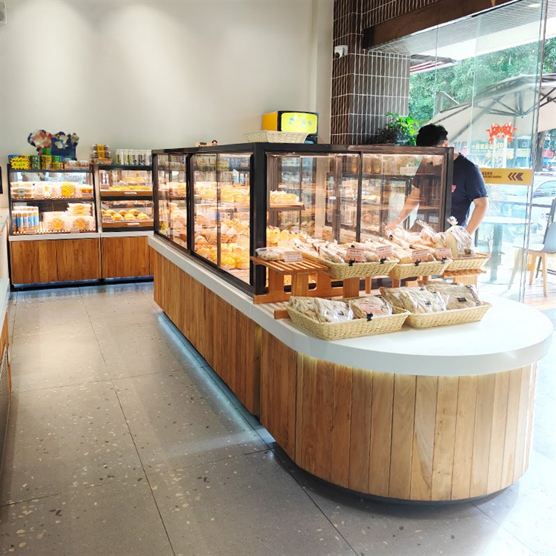 现烤面包展示柜弧形玻璃中岛柜烘焙蛋糕糕点甜品展示架陈列柜台