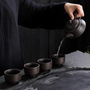 全套家用紫砂壶茶杯简约红色功夫陶瓷茶具 紫砂套装