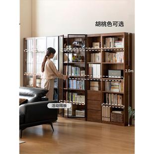實木書柜簡約現(xiàn)代書房家具橡木置物柜客廳帶玻璃門展示柜
