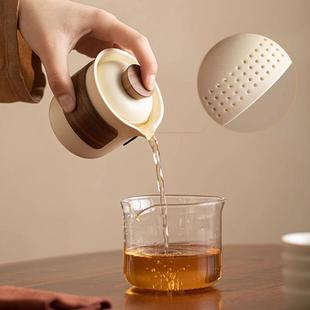 旅行茶具套裝 米黃釉便攜式 隨身快客杯一壺四杯戶外露營(yíng)泡茶壺茶杯