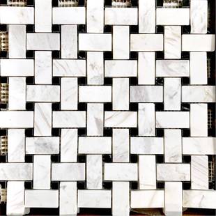 淋浴大理石编织马赛克瓷砖浴室地板天然原石材不规则简约黑白花砖