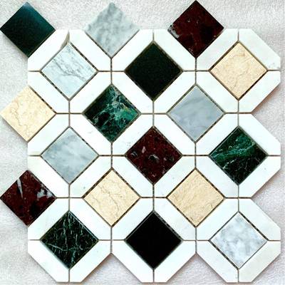 墨绿色天然石材马赛克瓷砖六角砖大理石淋浴板墙砖小花砖tile