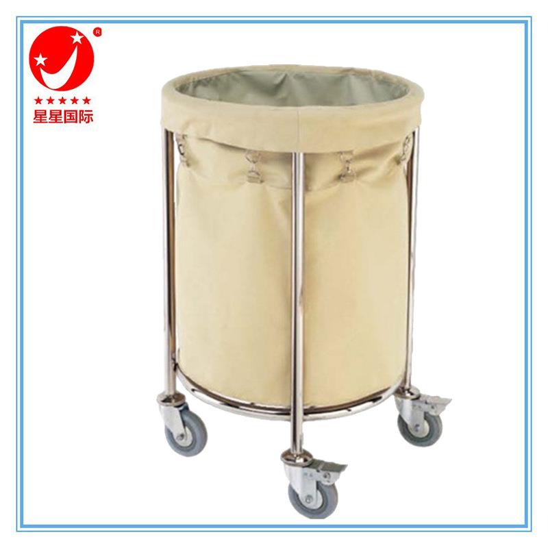 酒店宾馆服务清洁布草车方管圆形不锈钢加固四轮收纳收集布草车