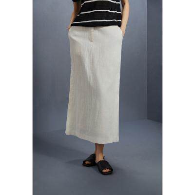 【哼哈冰冰】高腰半身裙女亚麻中长款白色半裙WTZ007BRQ