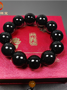新疆天然和田玉黑羊脂玉圆珠手链