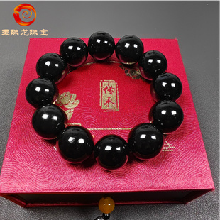 玉珠龙天然新疆和田玉黑羊脂玉圆珠子手链墨玉手串男款手持青玉