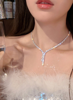 超闪时尚气质轻奢风几何线条项链女小众设计高级感礼服晚宴锁骨链