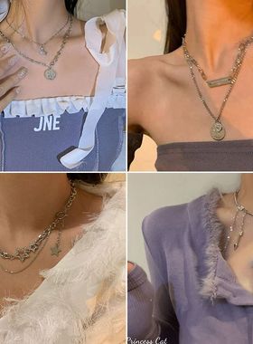 欧美风时尚双层爱心项链女拼接冷淡风女嘻哈长款卫衣毛衣链ins潮