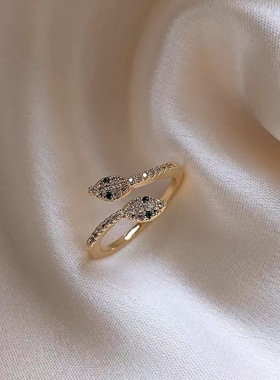 精致国风开口灵蛇戒指女轻奢网红食指指环高级感镶钻蛇头生肖手饰