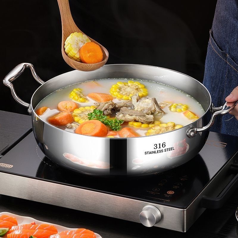德国316不锈钢火锅盆家用特厚汤锅蒸锅煲汤大容量电磁炉明火通用