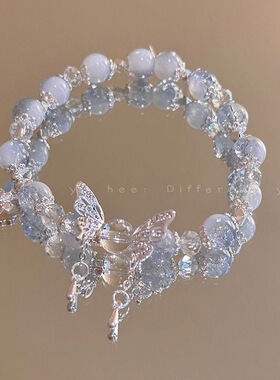 爆花蝴蝶串珠手链女2024夏季小众设计感甜妹手串超仙学生闺蜜手饰