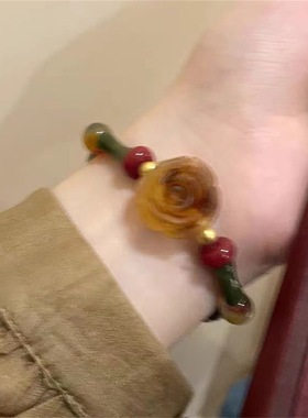 2024新款复古新中式六条装手链粉雾玫瑰花朵轻奢气质百搭情侣手饰