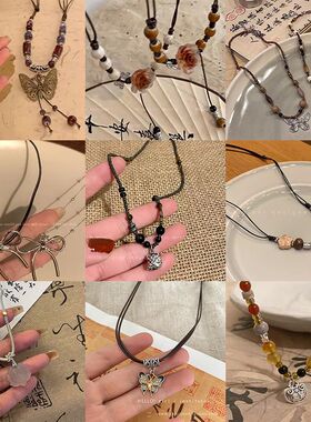 新中式复古民族风珍珠钛钢项链女百搭高级感蝴蝶锁骨链配饰品