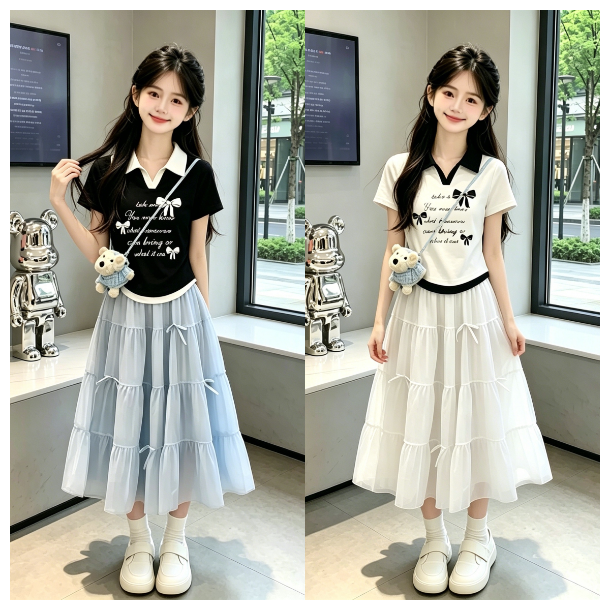 女童公主裙套装2026开学新款裙子洋气儿童短袖Polo夏季显瘦两件套