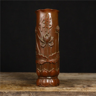 精工铜竹节香筒古风花瓶笔筒竹节花型精工铸造皮色光亮赏玩摆件