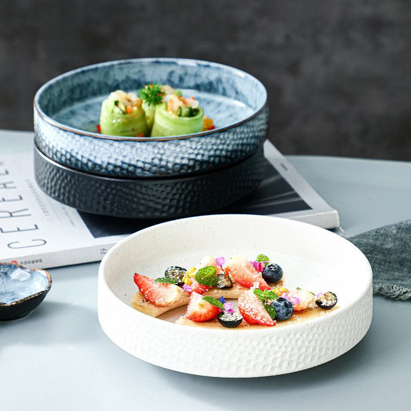 批发复古7.5寸外蜂窝圆钵碗 家用酒店日式餐厅创意直边宽口浅底碗