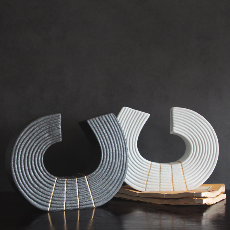 样板间手工素烧高级感花瓶摆件客厅插花简约现代茶几家居陶瓷