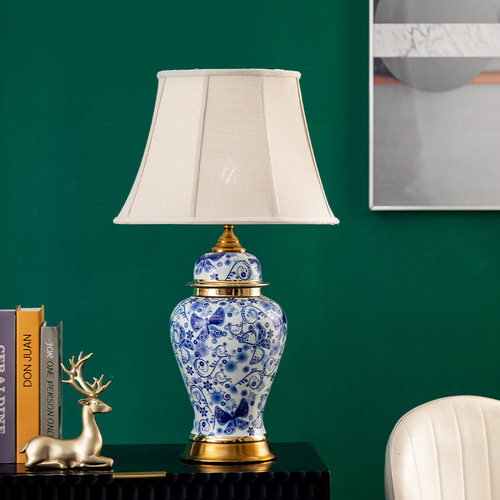 明青手绘青花陶瓷灯卧室床头客厅大酒店别墅会所台灯青花瓷床头柜