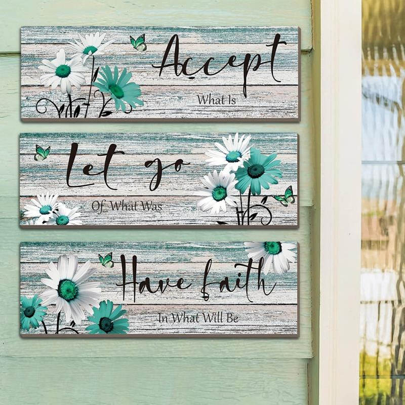 现货木质墙贴装饰门牌方形木牌挂件悬挂蓝色雏菊标志挂牌家居装饰