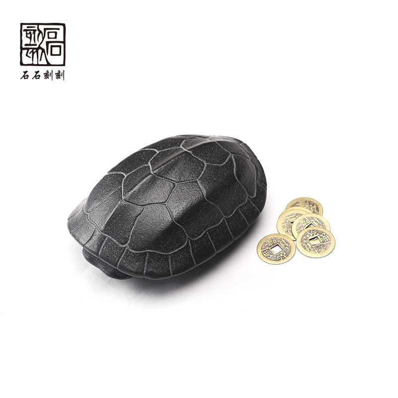 石石刻刻乌金石茶宠精品摆件可养仿真金钱龟摇卦石头手把件摆件