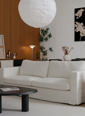 现代简约棉麻布艺拆洗组合三人沙发美式复古客厅家用豆腐块沙发可