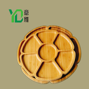 竹制七格圆盘创意果盘定果盘竹盘酒店用品餐盘茶盘工厂直供