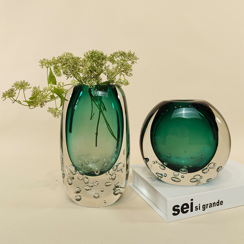 轻奢蓝色透明水晶琉璃底部气泡玻璃花瓶摆件创意客厅插花软装花器,模玩/动漫/周边/娃圈三坑/桌游,文化/体育周边,淘宝优惠券,粉丝福利购,淘宝优惠卷