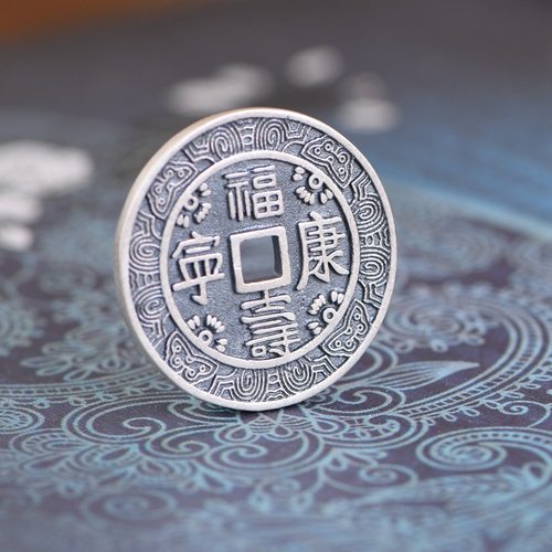 金鹿王 足银大钱配饰 复古做旧铜钱手工编绳吊饰挂件银饰配件饰品