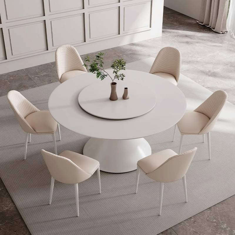 鼎立诚岩板圆形餐桌椅奶油风现代简约客厅小户型轻奢高级家用饭桌