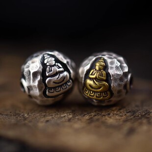 925纯银无相佛隔珠星月金刚菩提文玩配饰diy手串顶珠腰珠单珠配件