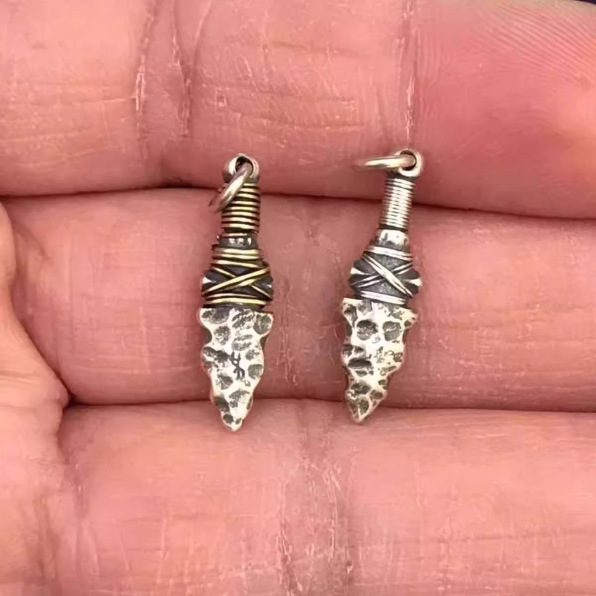 925纯银印第安石矛吊坠侧挂国风文玩配饰石器时代矛头项坠diy配件
