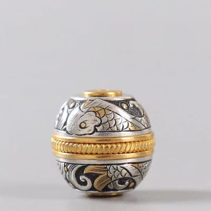 925纯银年年有鱼汉堡珠顶珠高端精工文玩配饰diy星月菩提手串隔珠