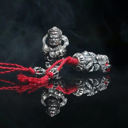 S925纯银黄财神三通复古做旧工艺文玩配件diy108佛珠念珠手持手串