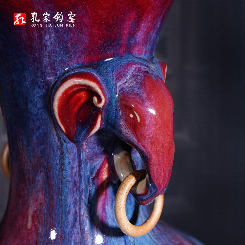 孔家钧窑【象鼻活环】[35cm系列]钧瓷礼品摆件花瓶当代钧瓷官窑