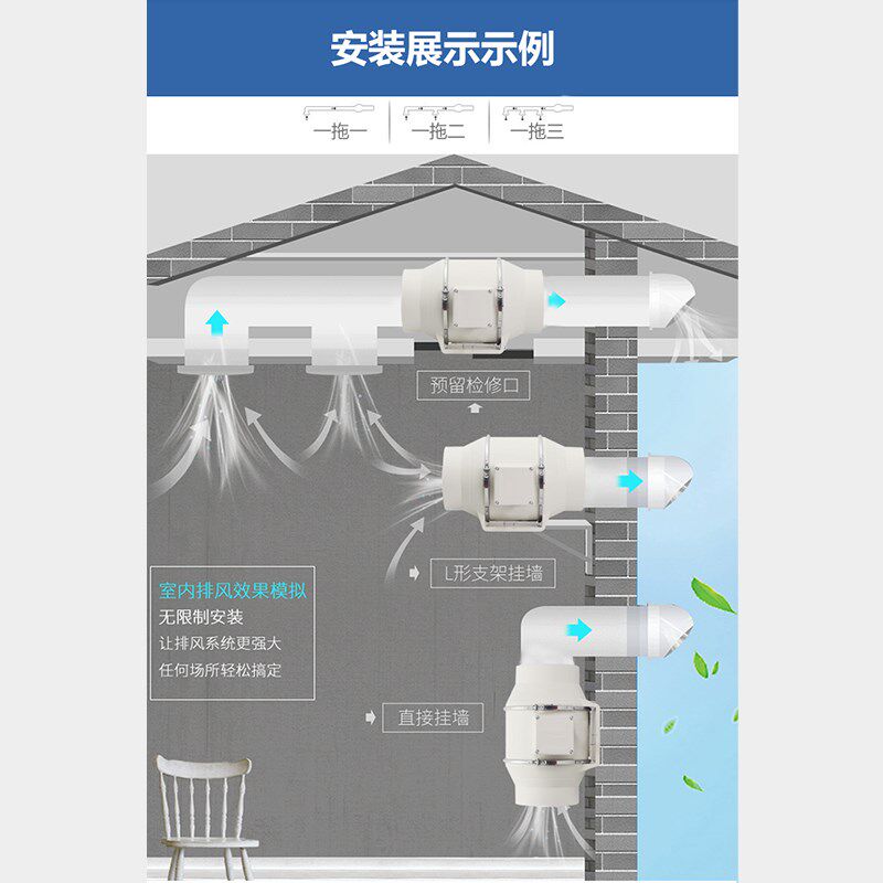 家用卧室内空调倒风神器分流冷风输送风机管道式排气扇暖风导风机