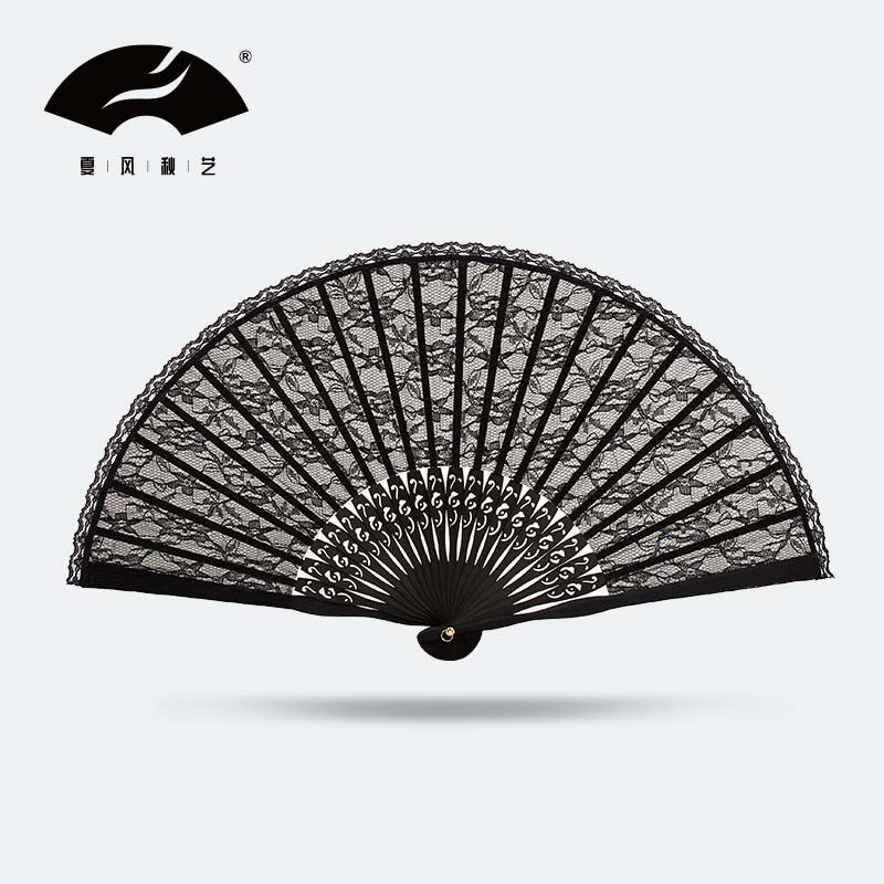 夏风秋艺中国风古风复古蕾丝扇面折扇女士跳舞舞蹈便携日用扇子