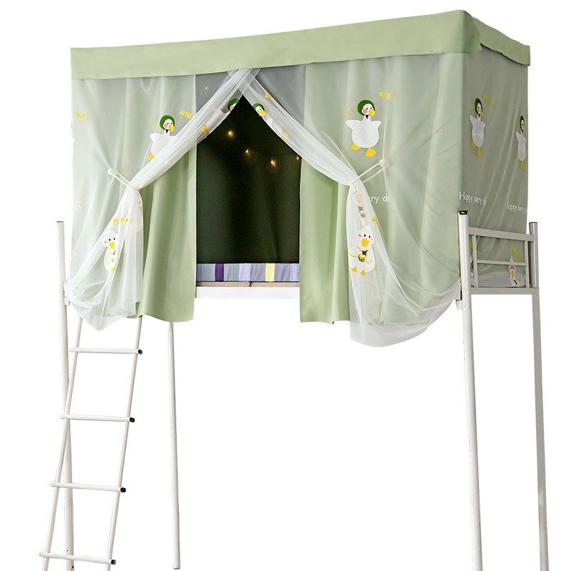 宿舍遮光床帘蚊帐一体式上铺下铺男女寝室学生绿色可爱加油鸭帘子