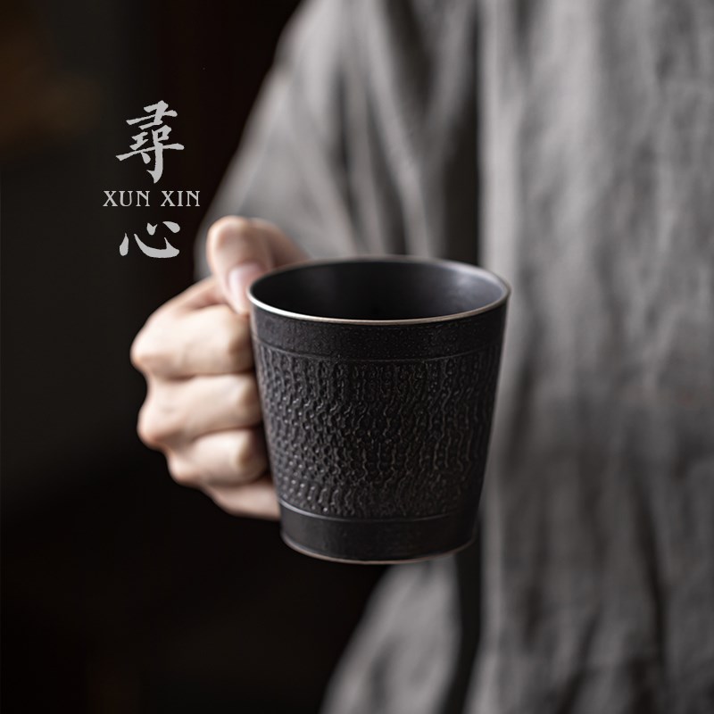 寻心古黑鎏银咖啡杯套装手工跳刀创意陶瓷茶杯中式家用办公茶水杯
