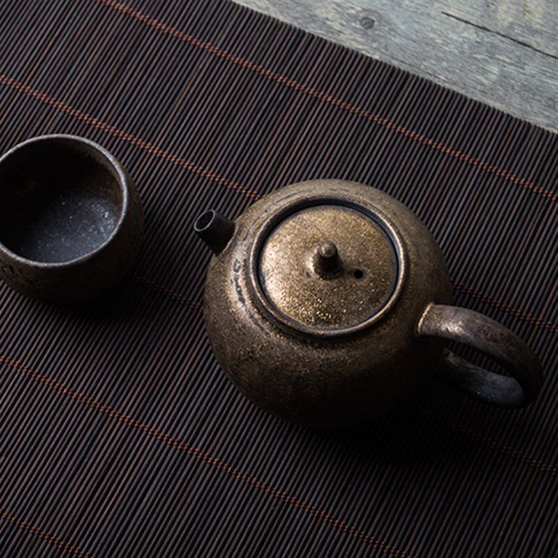 日式粗陶茶壶茶具鎏金釉茶器手工陶瓷壶复古泡茶功夫茶急需壶小壶