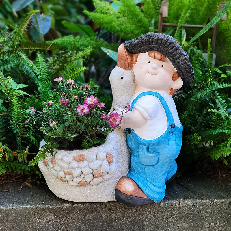 花园庭院装饰品卡通娃娃摆件幼儿园造景布置户外人物小孩动物花盆