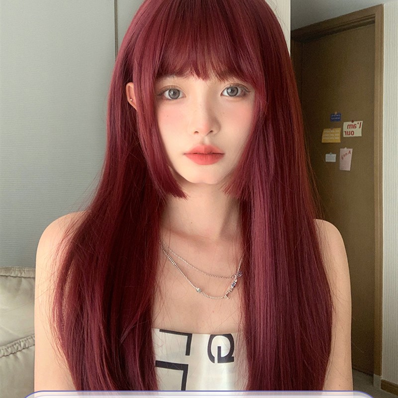 一口喵假发女长发网红jk姬发齐刘海红色日常自然逼真lolita全头套