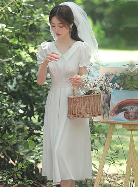 白色法式小晚礼服裙2022新款领证小白裙平时穿宴会气质连衣裙简约