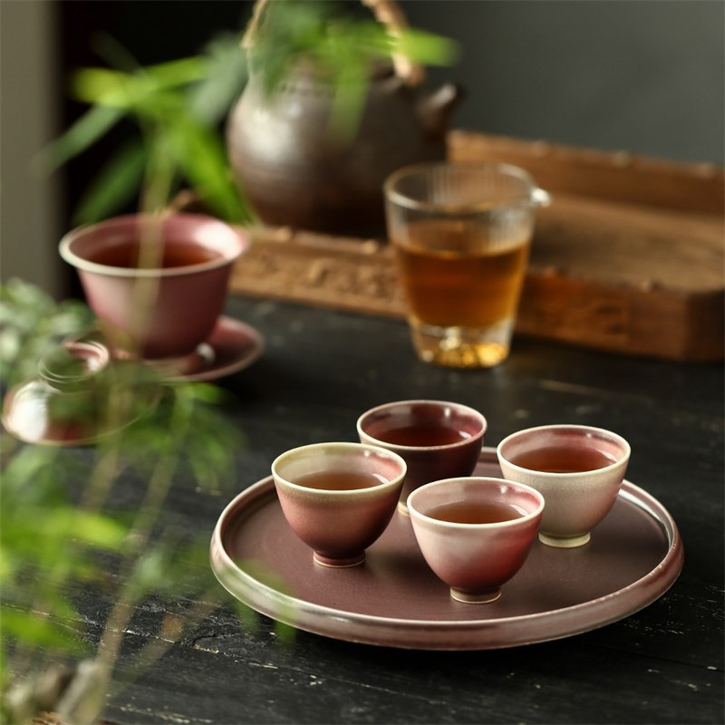 粉红色壶承圆形景德镇纯手工陶瓷茶具配件溪红茶托茶盘素红干泡台