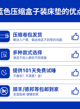 蓝色记忆棉卷包盒子高箱床垫席梦思家用压缩薄款弹簧软硬12/15CM
