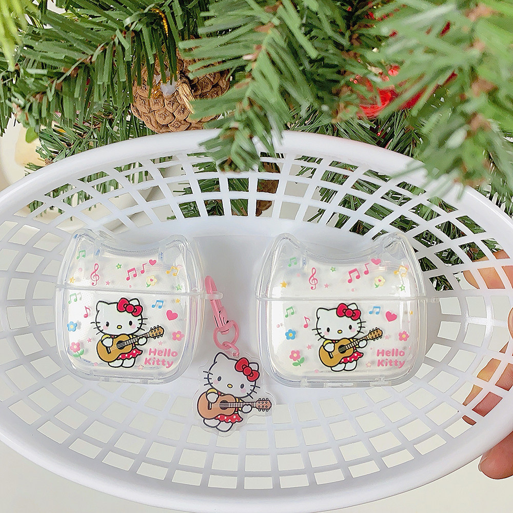 趣味吉他KT猫适用于苹果AirPods Pro3代蓝牙耳机保护套软壳透明AirPods4耳机壳卡通pro2代女生轻奢少女心可爱